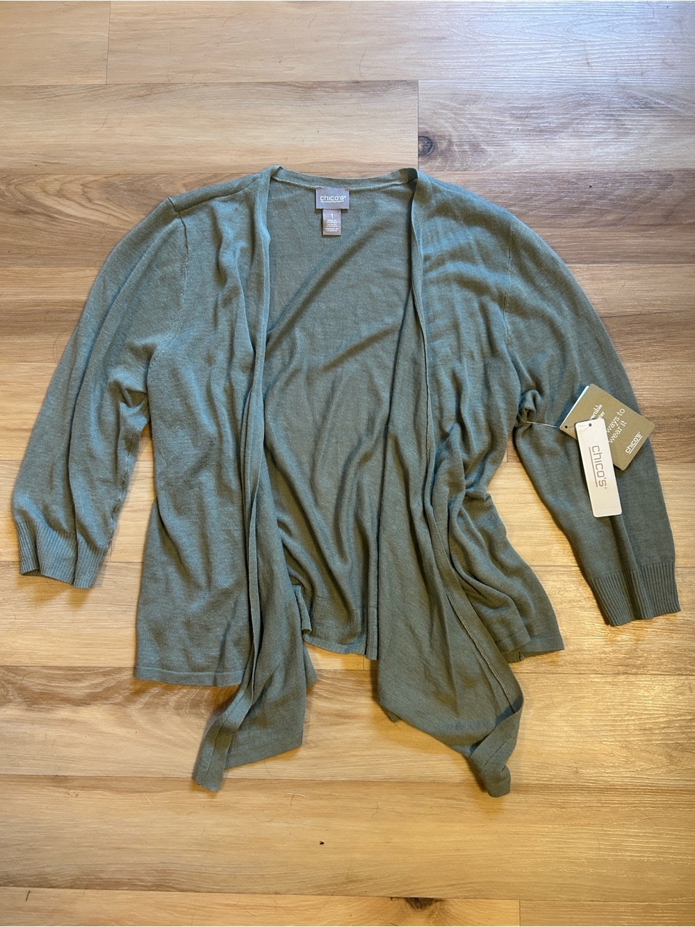 Chico's Sage Green Draped Open-Front Women's Cardigan